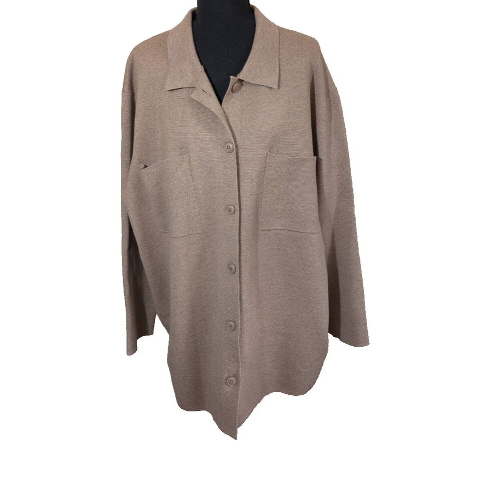 Quince Eco-Knit Milano Stitch Oversized Shirt Jacket Warm Taupe Shacket Large - Picture 2 of 11
